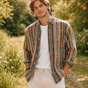 VTG Tommy Hilfiger, Vertical Multi Striped, Long Sleeve Button Down,sz XL